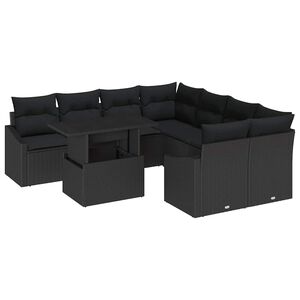 vidaXL Sada zahradn&iacute;ch pohovek s pol&scaron;t&aacute;řem 9 pcs Čern&aacute; polyratan
