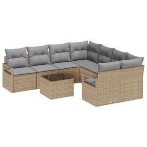 vidaXL Set pohovek s pol&scaron;t&aacute;řem 9 pcs Beige a &scaron;ed&aacute; polyratan