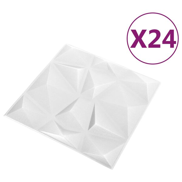 vidaXL N&aacute;stěnn&eacute; panely 24 pcs Diamantov&aacute; b&iacute;l&aacute; 50 x 50 cm XPS pěna