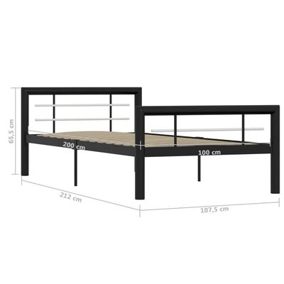 vidaXL Rám postele černý a bílý kov 90 x 200 cm