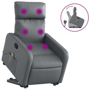 vidaXL Zvedac&iacute; mas&aacute;žn&iacute; polohovac&iacute; křeslo &scaron;ed&eacute; uměl&aacute; kůže