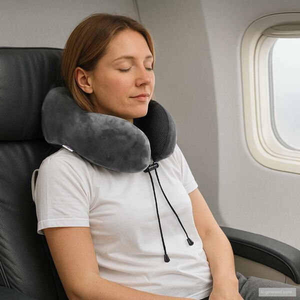 vidaXL Cestovn&iacute; krčn&iacute; pol&scaron;t&aacute;ř &Scaron;ed&yacute; 27 x 26 x 14 cm Paměťov&aacute; pěna