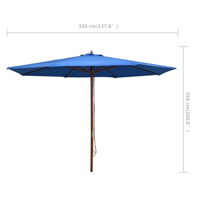 vidaXL Zahradní slunečník s dřevěnou tyčí 350 cm modrý