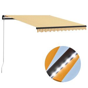 vidaXL Ručně zatahovac&iacute; mark&yacute;za s LED světlem 300 x 250 cm žluto-b&iacute;l&aacute;