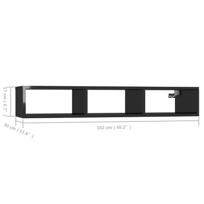 vidaXL Nástěnná police s vysokým leskem černá 102x30x17 cm dřevotříska