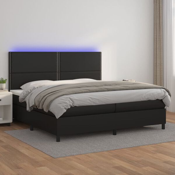vidaXL Box spring postel s matrac&iacute; a LED čern&aacute; 200x200 cm uměl&aacute; kůže