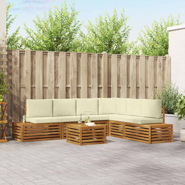 vidaXL Venkovn&iacute; pohovkov&aacute; souprava 7 Kus Přirozen&aacute; a Kr&eacute;mov&aacute;