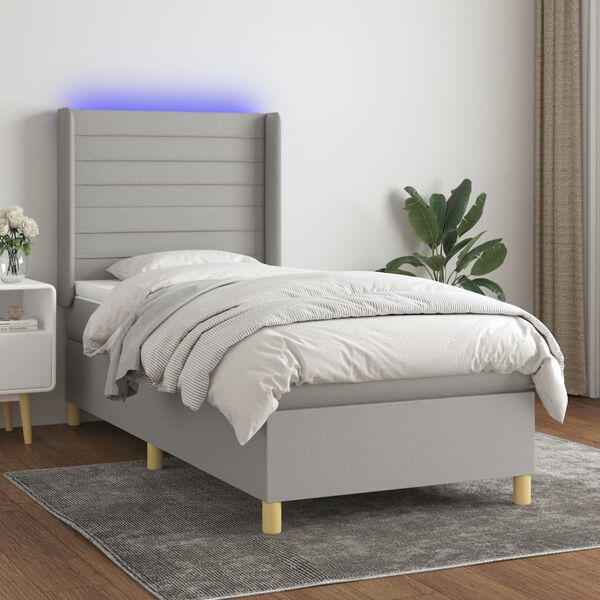vidaXL Box spring postel s matrac&iacute; a LED světle &scaron;ed&aacute; 100x200 cm textil