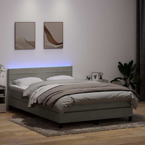 vidaXL Box spring postel s matrac&iacute; a LED světle &scaron;ed&aacute; 160x220 cm samet
