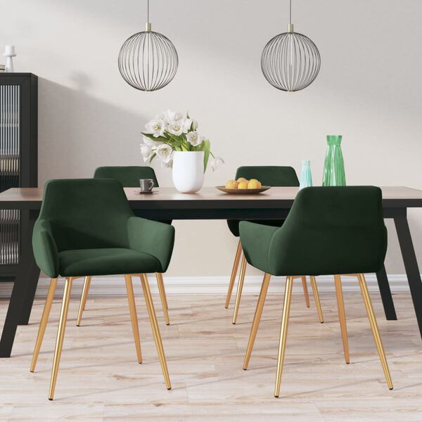 vidaXL J&iacute;deln&iacute; židle 4 ks tmavě zelen&eacute; samet