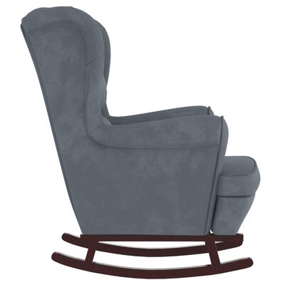 vidaXL Houpací křeslo s dřevěnými nohami a stoličkou tmavě šedé samet