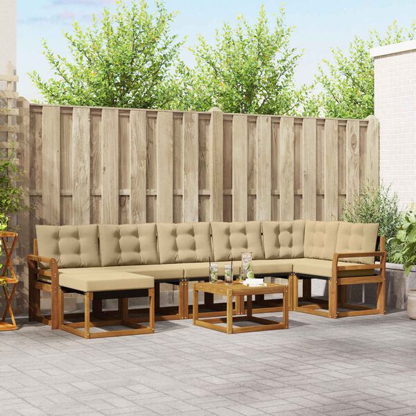 vidaXL Venkovn&iacute; pohovkov&aacute; souprava 8 pcs Přirozen&aacute; a B&eacute;žov&aacute;