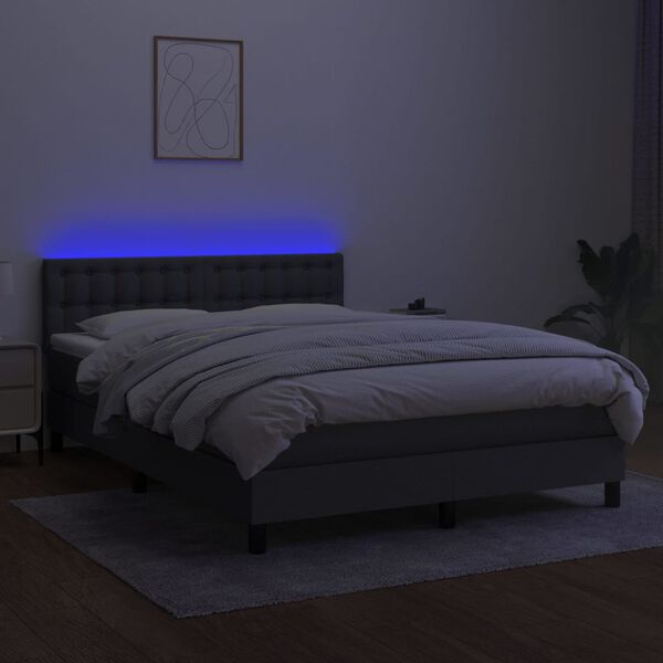 vidaXL Box spring postel s matrací a LED tmavě šedá 140x200 cm textil