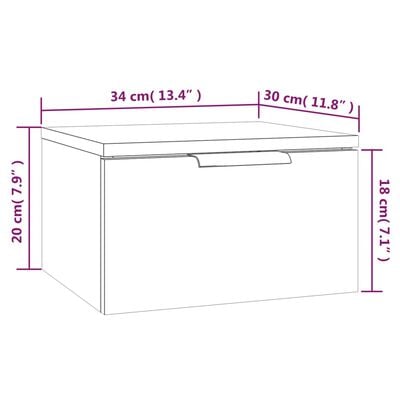 vidaXL Nástěnný noční stolek bílý 34 x 30 x 20 cm