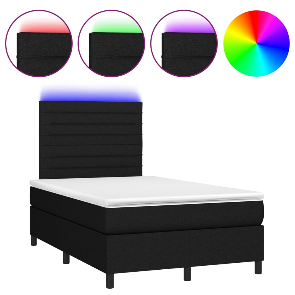 vidaXL Box spring postel s matrací a LED černá 120 x 200 cm textil