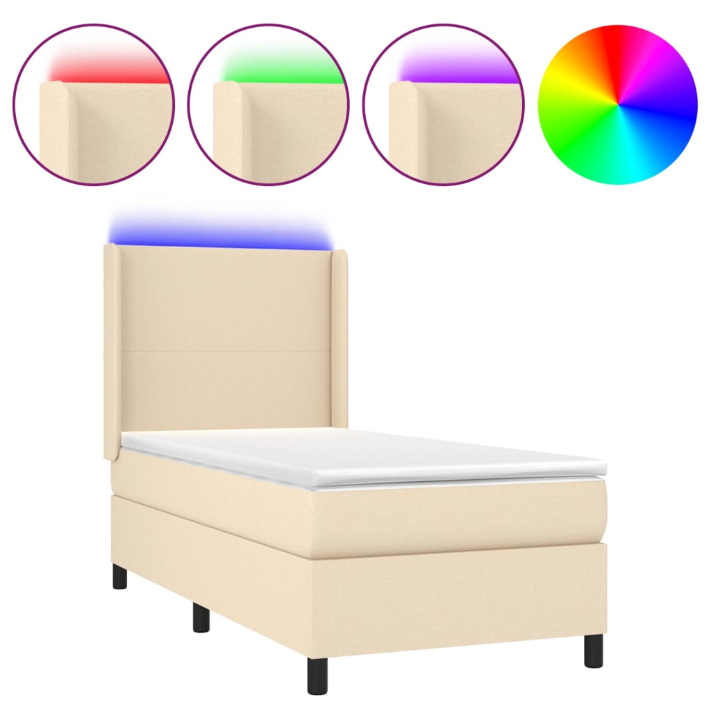 vidaXL Box spring postel s matrací a LED krémová 90x200 cm textil