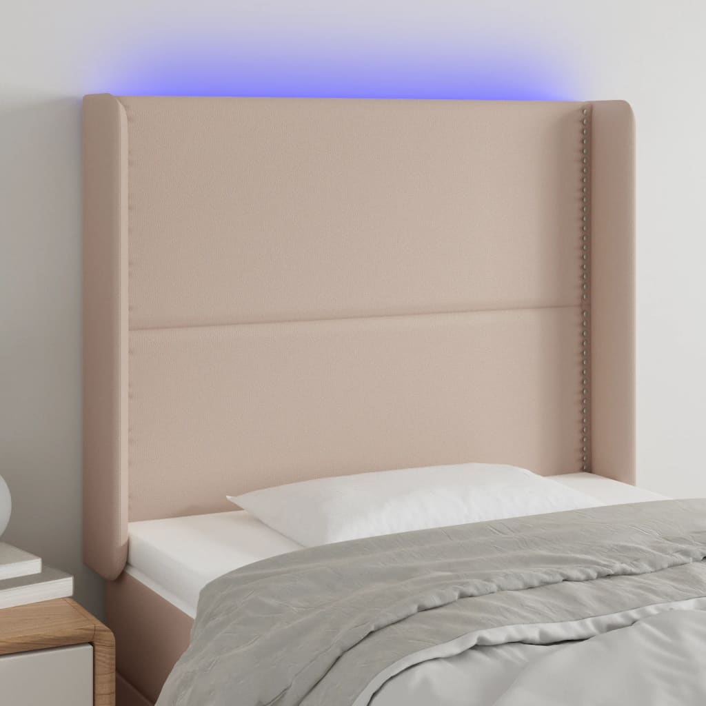 vidaXL Čelo postele s LED cappuccino 93 x 16 x 118/128 cm umělá kůže