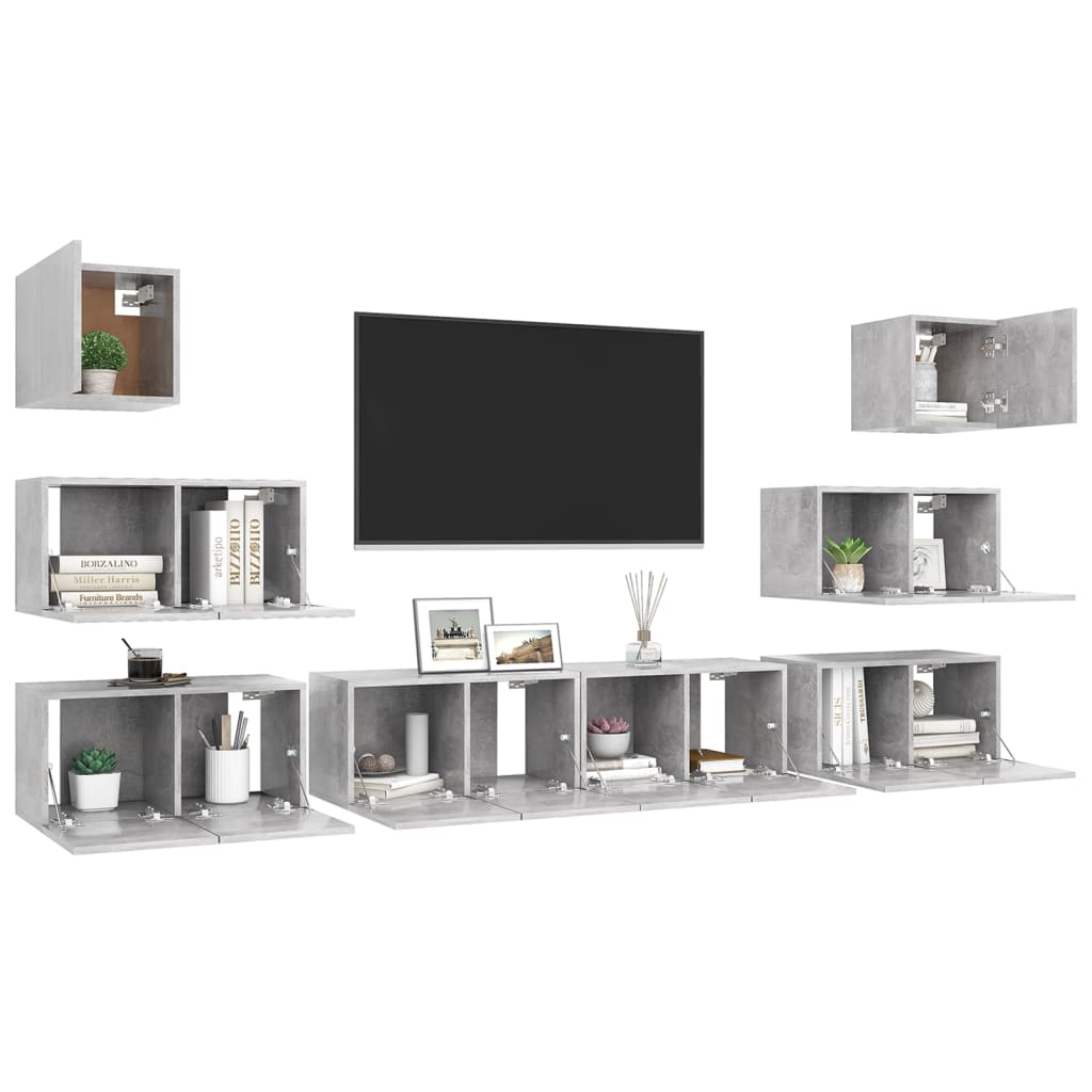 vidaXL 8dílný set TV skříněk betonově šedý kompozitní dřevo