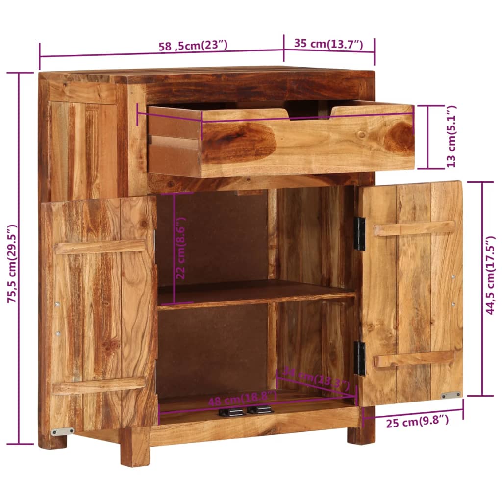 vidaXL Příborník 58,5 x 35 x 75,5 cm masivní akáciové dřevo
