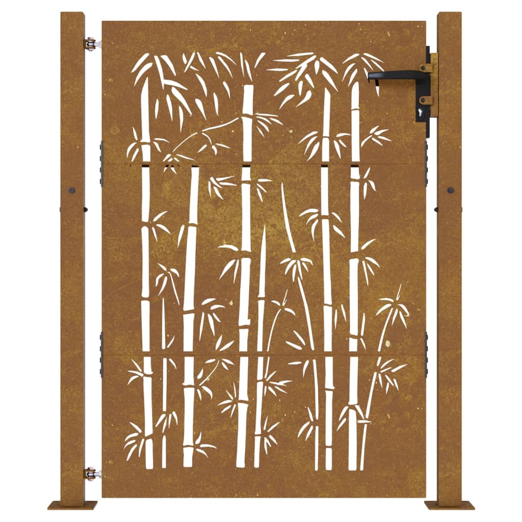 vidaXL Zahradní branka 105 x 130 cm cortenová ocel Bambus