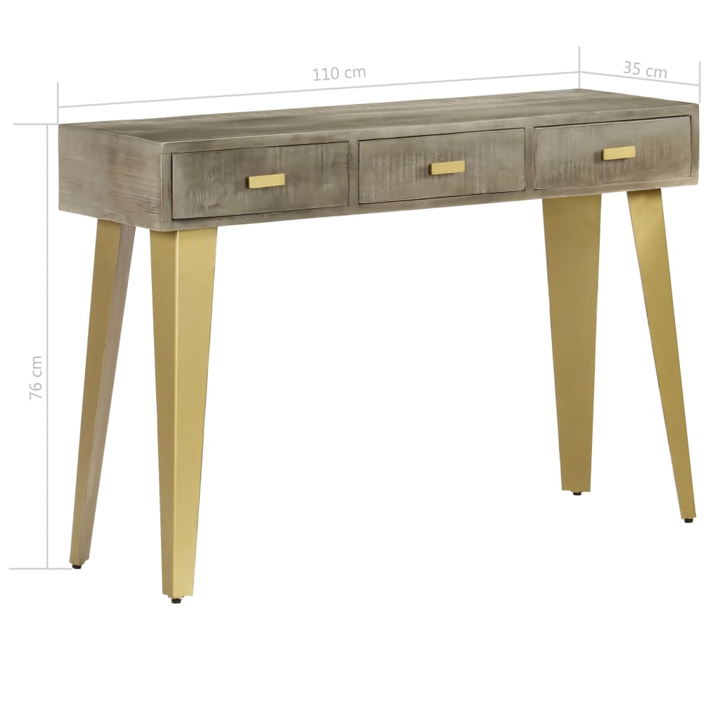 vidaXL Konzolový stolek masivní mangovník šedý s mosazí 110x35x76 cm