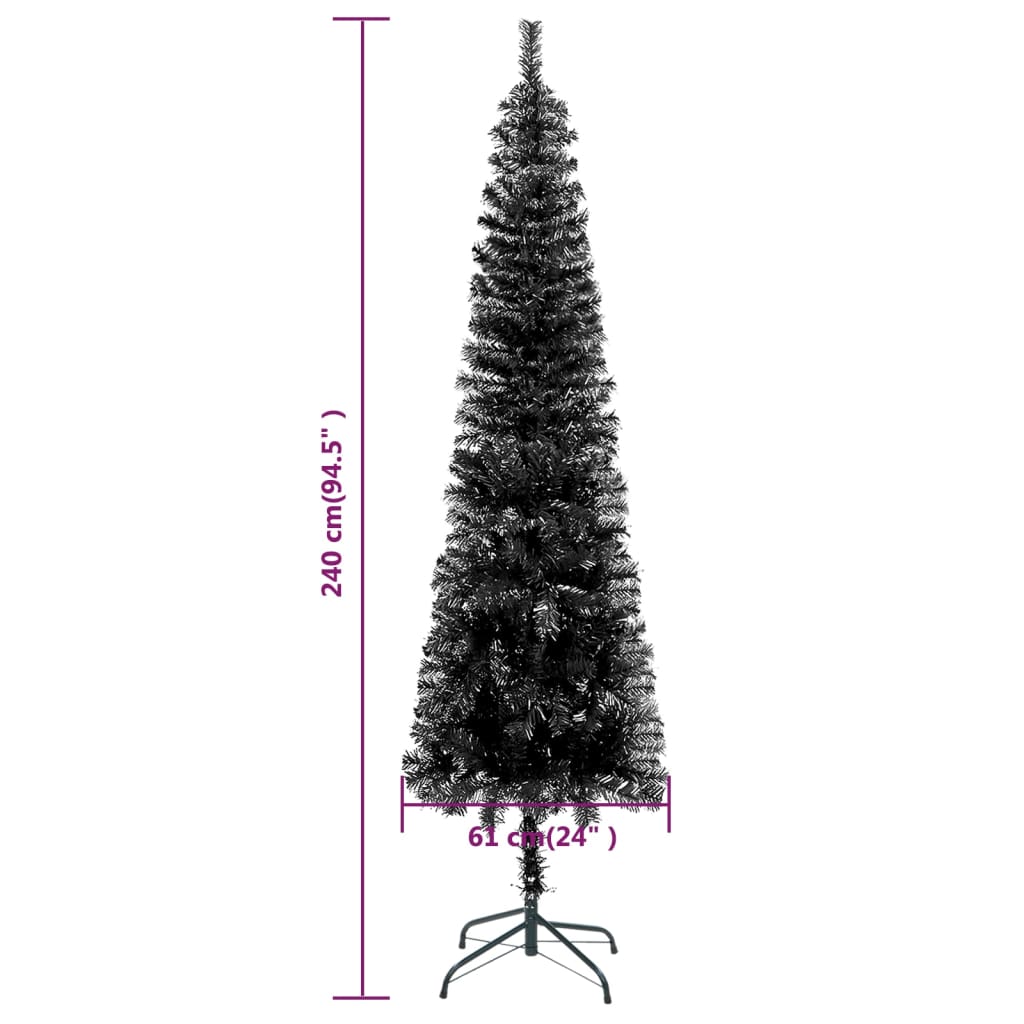vidaXL Úzký vánoční stromek s LED a sadou koulí černý 240 cm