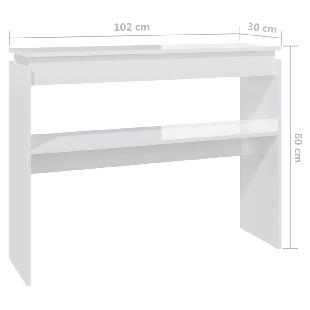 vidaXL Konzolový stolek bílý vysoký lesk 102 x 30 x 80 cm dřevotříska