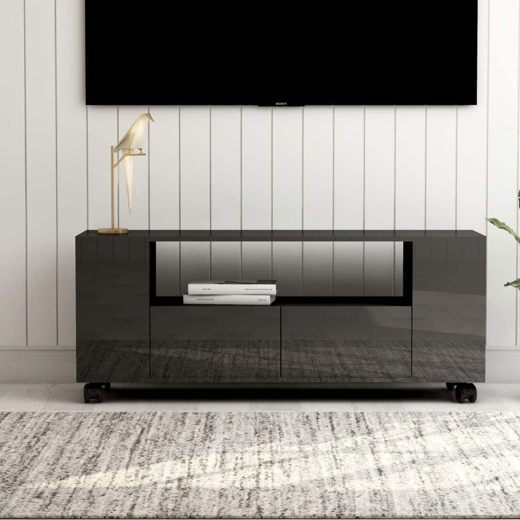 vidaXL TV stolek šedý s vysokým leskem 120x35x48 cm kompozitní dřevo