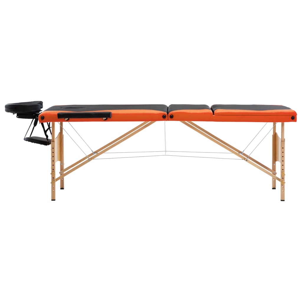 vidaXL Skládací masážní stůl 3 zóny dřevěný černý a oranžový