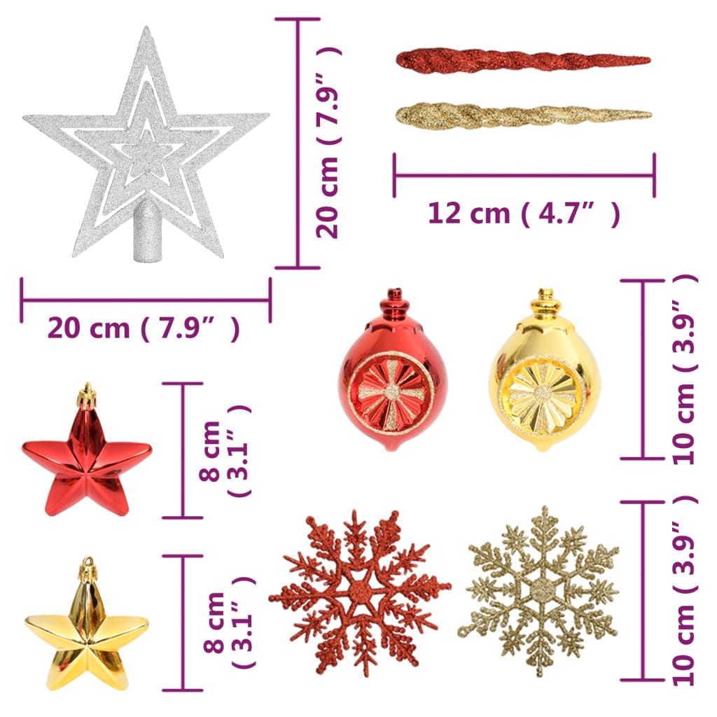 vidaXL 108dílná sada vánočních ozdob zlatá a červená