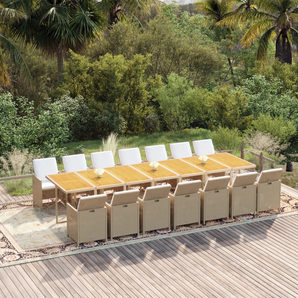 vidaXL 15dílný zahradní jídelní set s poduškami béžový polyratan