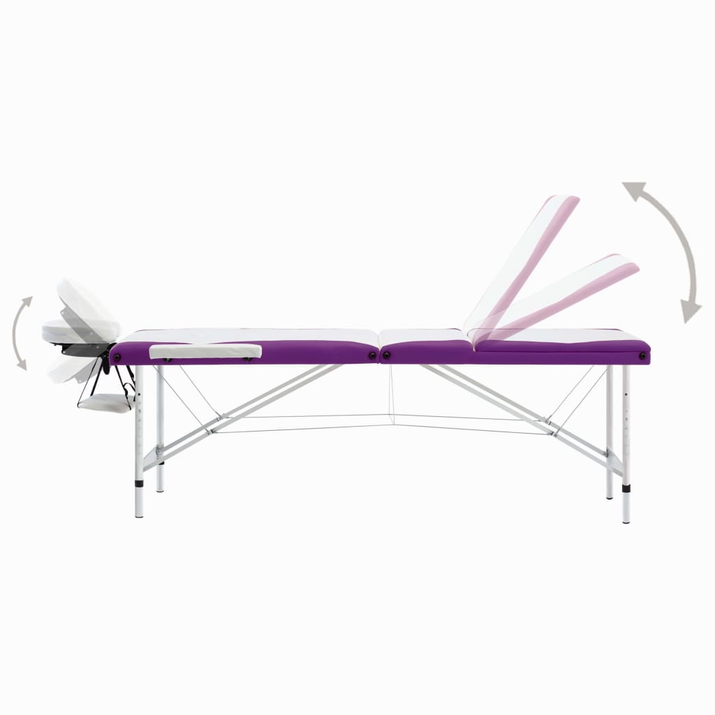 vidaXL Skládací masážní stůl se 3 zónami hliník bílý a fialový