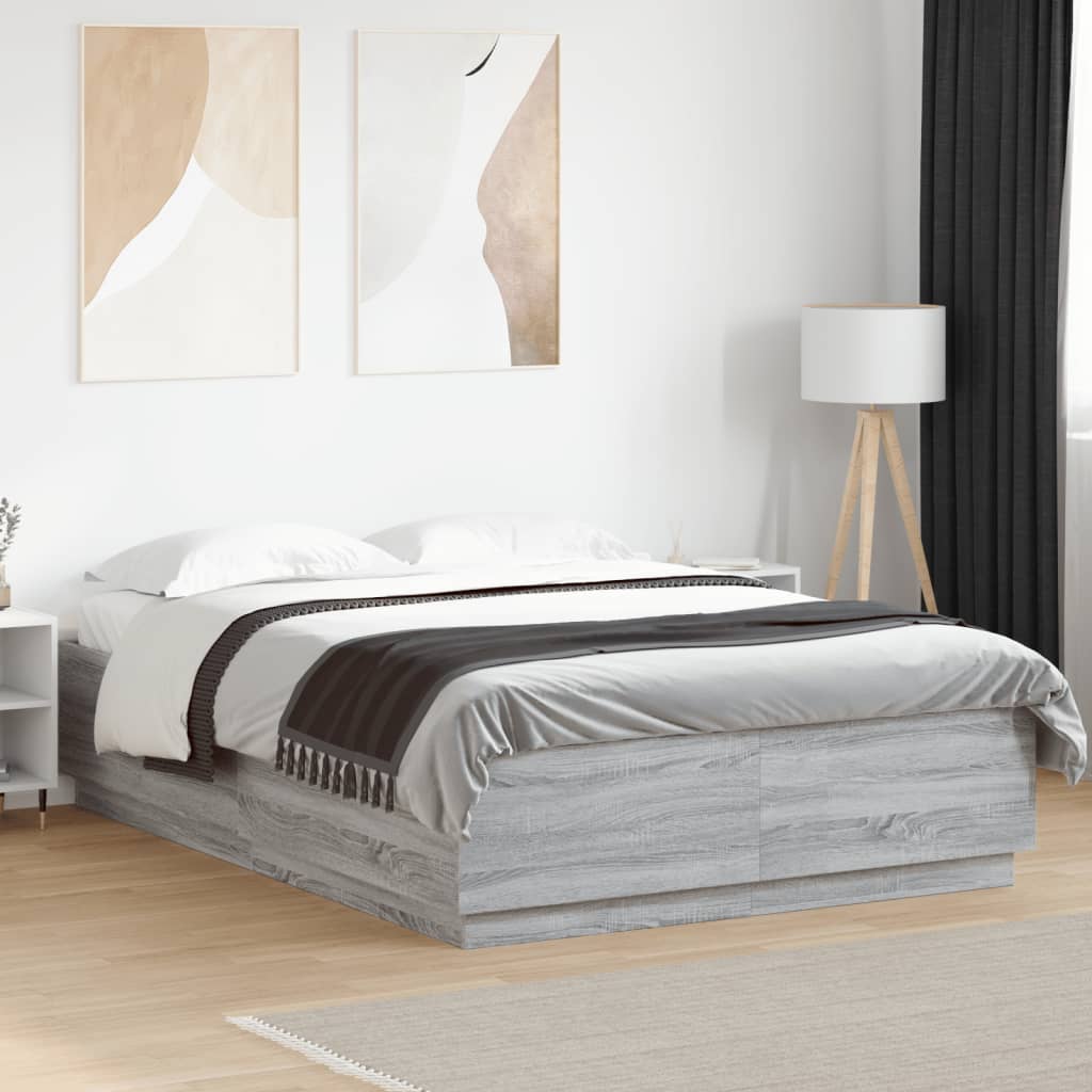 vidaXL Rám postele s LED osvětlením šedý sonoma 120 x 200 cm kompozit