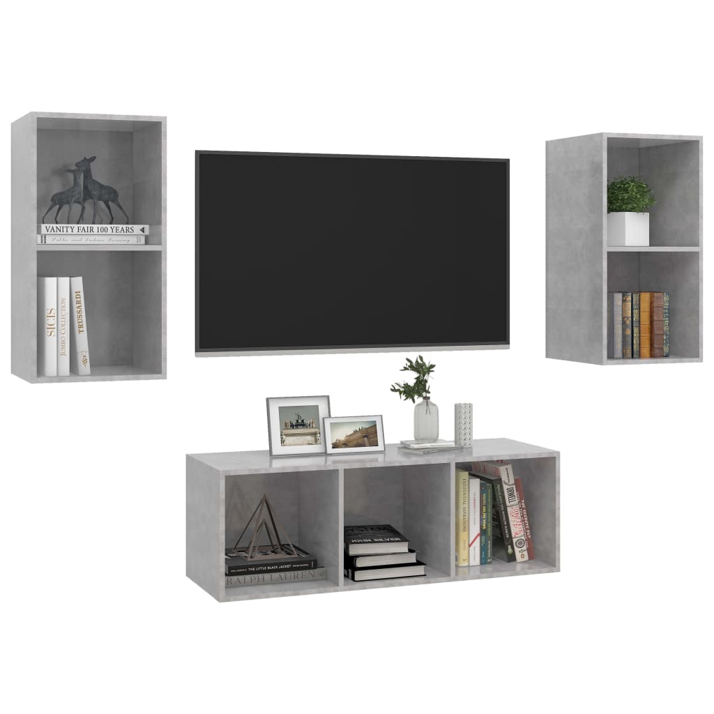 vidaXL 3dílný set TV skříněk betonově šedý dřevotříska