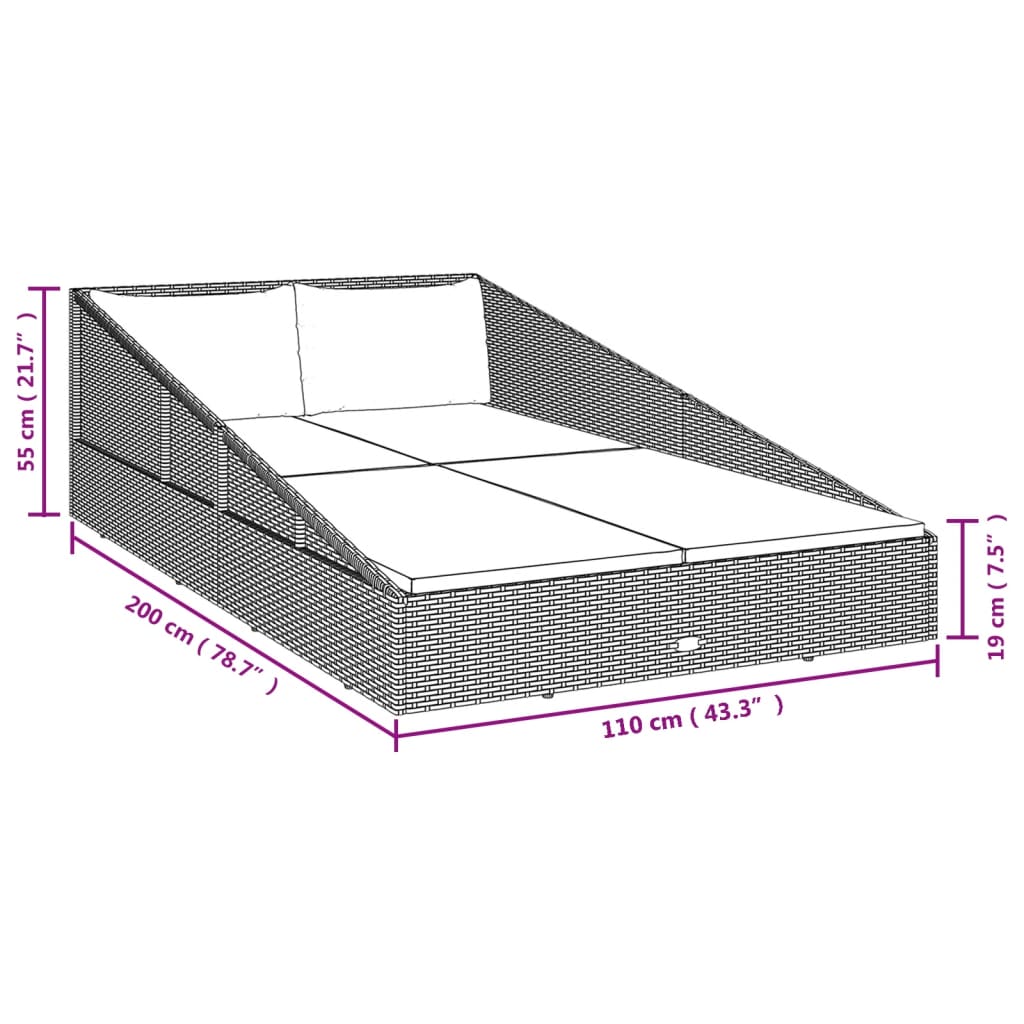 vidaXL Zahradní postel hnědá 110 x 200 cm polyratan