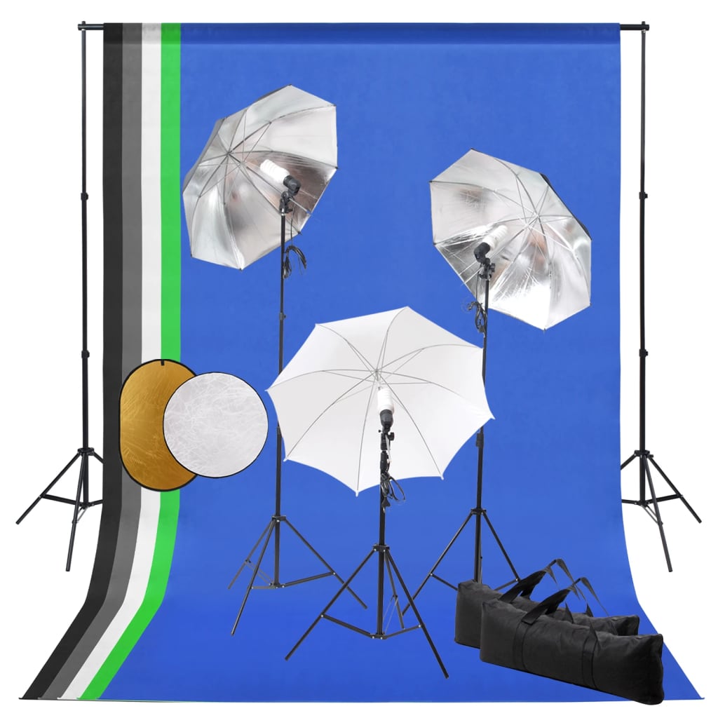 vidaXL Ateliérové vybavení lampy, deštníky, pozadí a odrazná deska