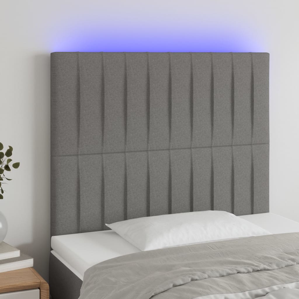 vidaXL Čelo postele s LED tmavě šedé 80x5x118/128 cm textil