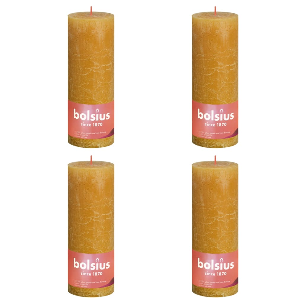 Bolsius Rustikální válcové svíčky Shine 4 ks 190 x 68 mm medově žluté