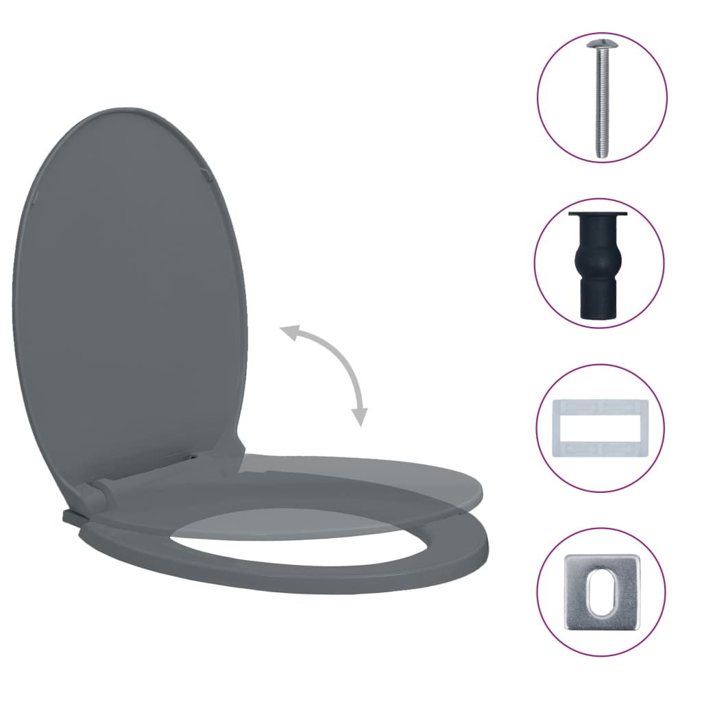 vidaXL WC sedátko s pomalým sklápěním rychloupínací šedé oválné