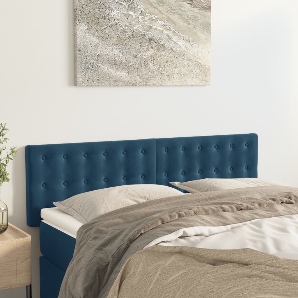 vidaXL Čela postele 2 ks tmavě modrá 72 x 5 x 78/88 cm samet