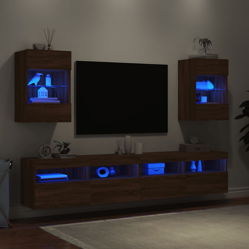 vidaXL Nástěnné TV skříňky s LED 2 ks hnědý dub 40 x 30 x 60,5 cm