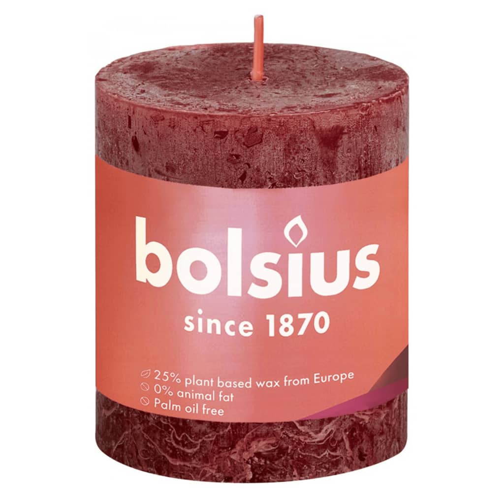 Bolsius Rustikální válcové svíčky Shine 4 ks 80x68 mm sametově červené