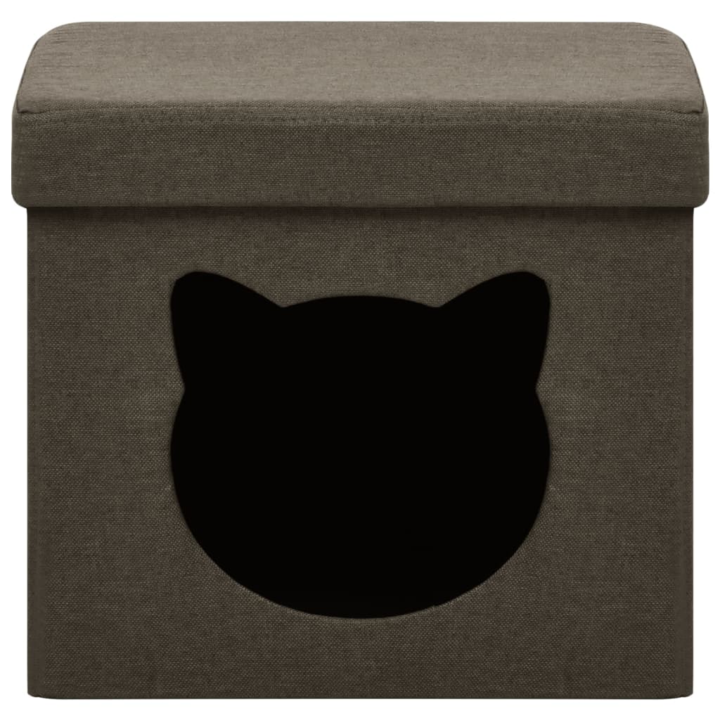 vidaXL Skládací úložná stolička s kočičím vzorem tmavě hnědá textil