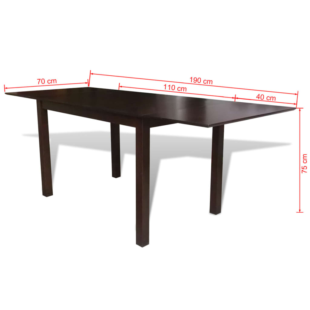 vidaXL Rozkládací jídelní stůl, dřevo gumovníku, hnědý, 190 cm
