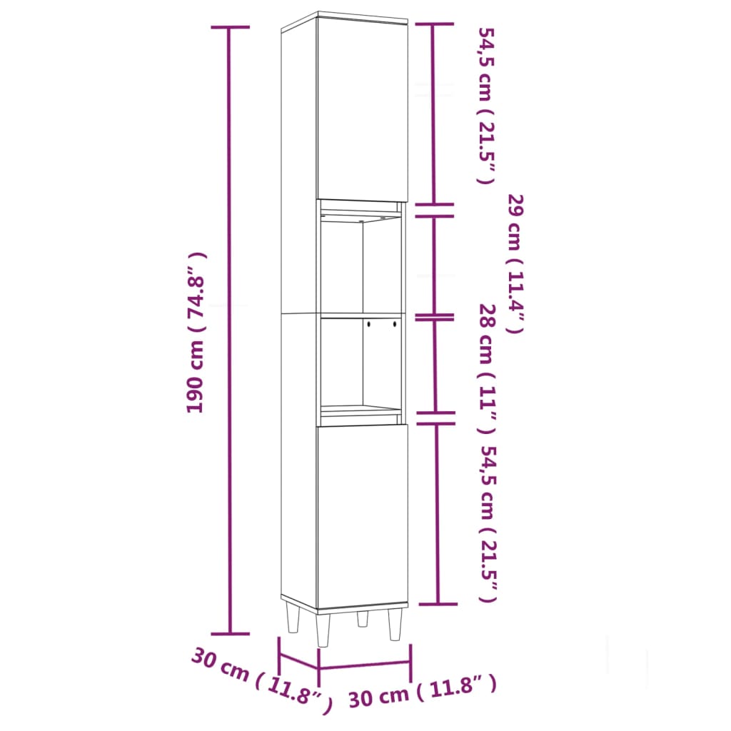 vidaXL Koupelnová skříňka dub sonoma 30 x 30 x 190 cm kompozitní dřevo