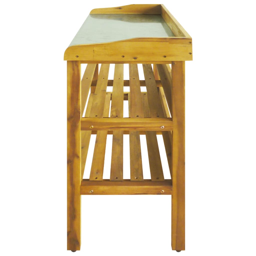 vidaXL Přesazovací stolek se 2 policemi masivní akácie a zinek