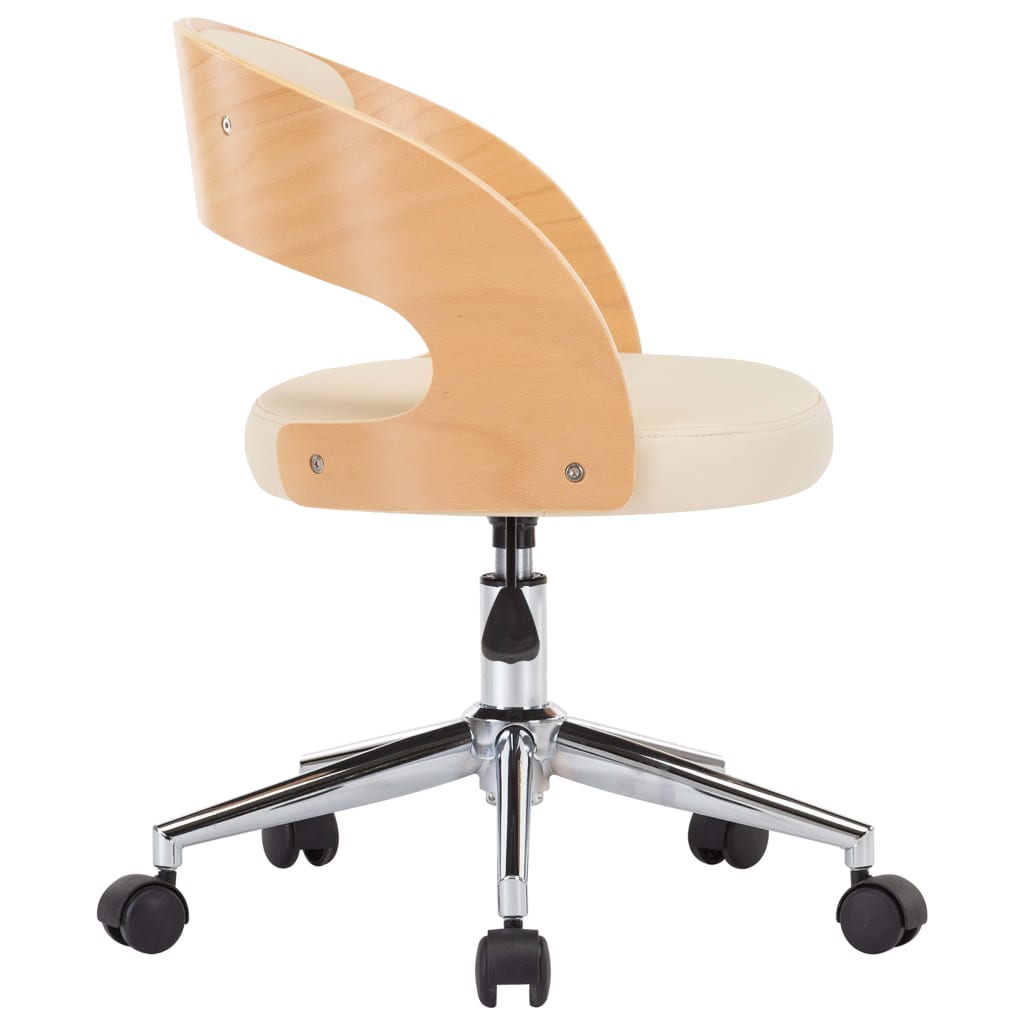 vidaXL Otočná jídelní židle krémová ohýbané dřevo a umělá kůže