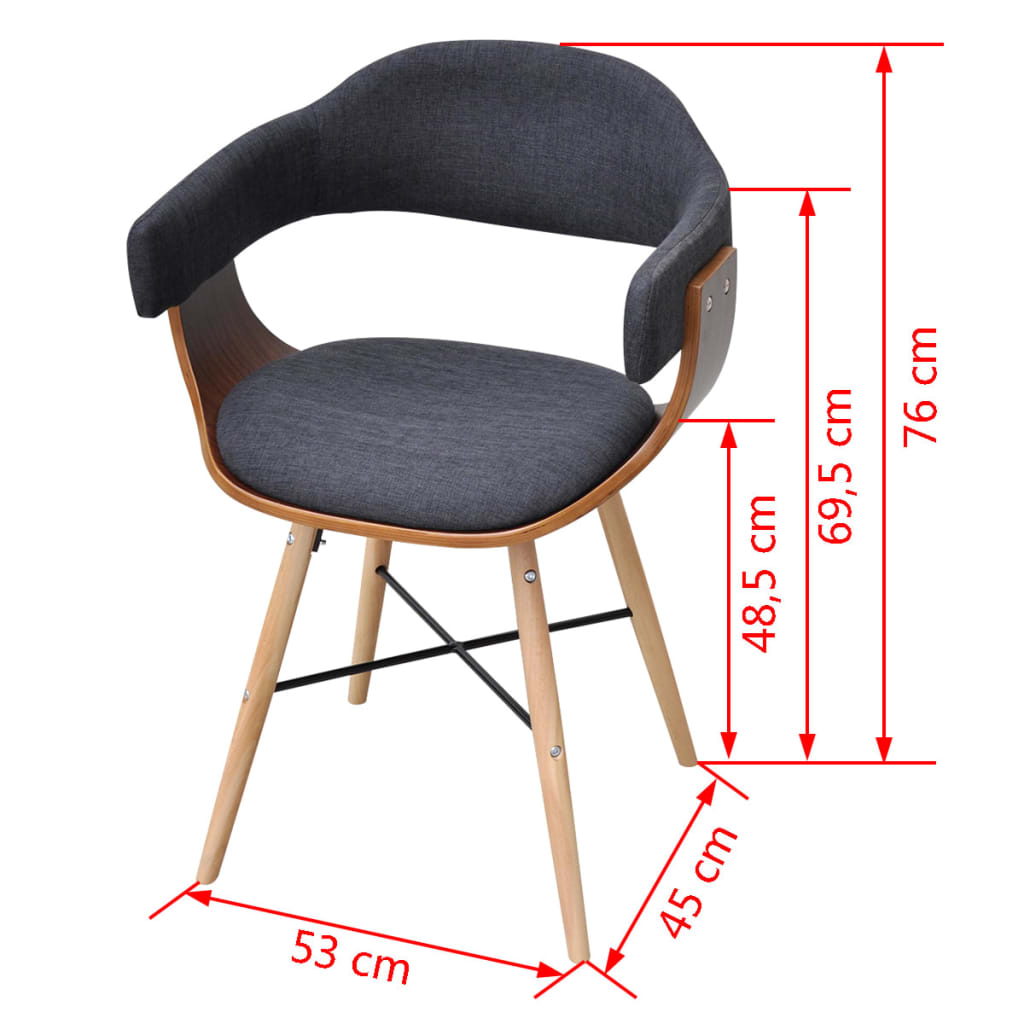 vidaXL Jídelní židle 4 ks tmavě šedé ohýbané dřevo a textil