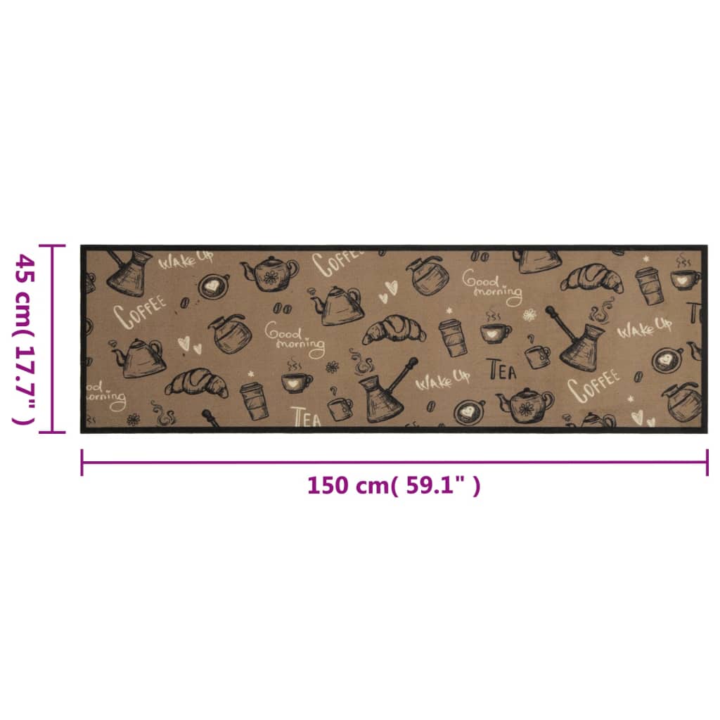 vidaXL Kuchyňský koberec omyvatelný Ráno hnědý 45 x 150 cm samet