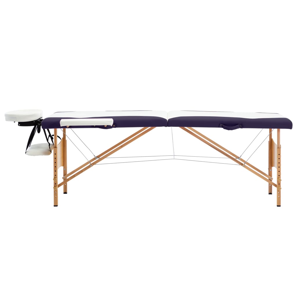 vidaXL Skládací masážní stůl 2 zóny dřevěný bílý a fialový